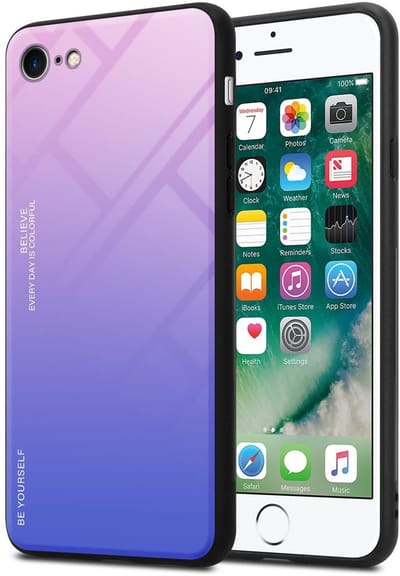 Cadorabo Hoesje geschikt voor Apple iPhone 7 / 7S / 8 / SE 2020 in ROZE - BLAUW - Tweekleurige beschermhoes van TPU-silicone Case Cover en achterzijde van gehard glas