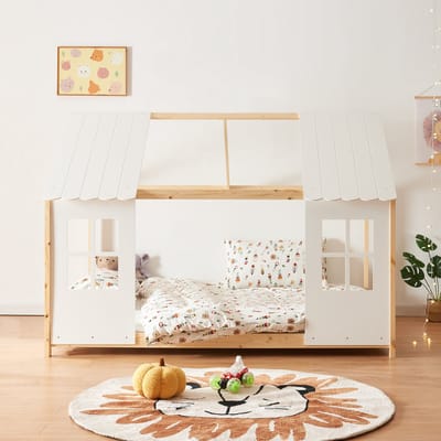 Kinderbed Tostedt huisbed grenen houtkleurig en wit 120x200 cm [en.casa]