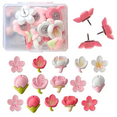 24 Stuks Bloem Punaises – Kleurrijke Bloem Duwspelden voor Kurkbord, Prikbord & Fotowand – Decoratieve Pushpins voor Kantoor, School en Thuis