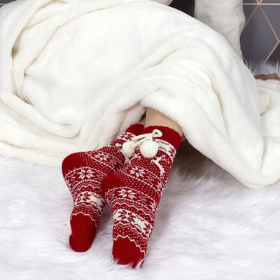 Kerstsokken - Sokken met pompons - Rood - 35/38