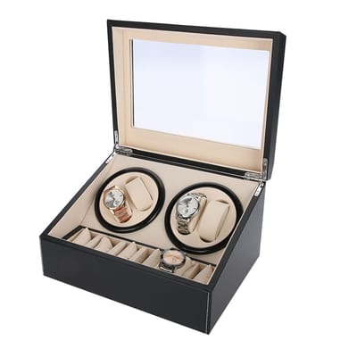 JHUBERS- Horloge Winder - 4 Rotating Tubes - 6 Opbergplaatsen - Stil - PU Leer - 31 X 24 X 18 Cm - Horlogeopbergdoos