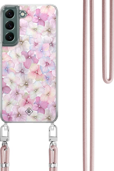 Casimoda® hoesje met koord - Geschikt voor Samsung S22 - Hortensia - Afneembaar koord - TPU/polycarbonaat - Paars