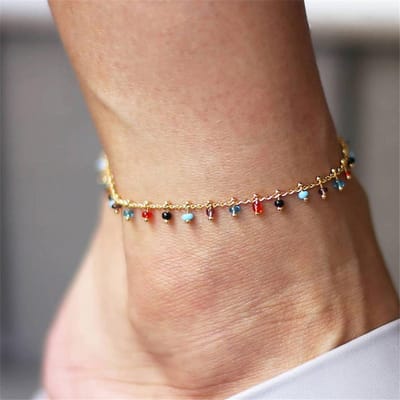 Mode Nieuwe Enkelband Dubbele Voet Gekleurde Rijstkraal Kwastje Hanger Voetornament Voor Vrouwen Bedel Accessoires Strand Sieraden beige