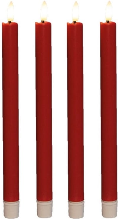 Anna's Collectionled dinerkaarsen - 4x - rood -25 cm - 3D vlam - warm wit licht