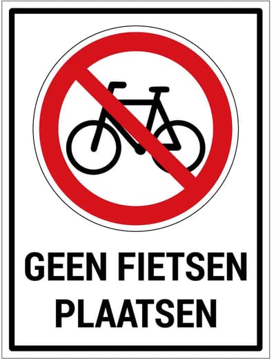 Geen fietsen plaatsen bord met tekst | gecoat dibond materiaal | 20 x 15 cm