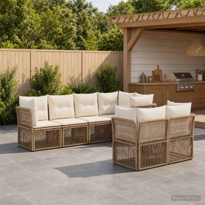 vidaXL - Tuinbank - Set - 7 - st - 7-Aantal - zitplaatsen - Beige - poly - rattan