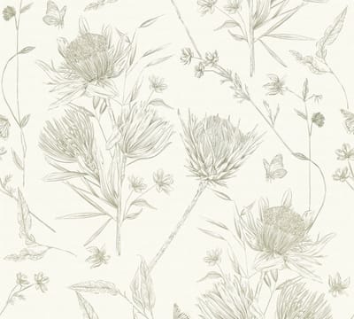 VLINDERS EN BLOEMEN BEHANG | Botanisch & Dieren - Wit Groen - Living Walls Drawn Into Nature