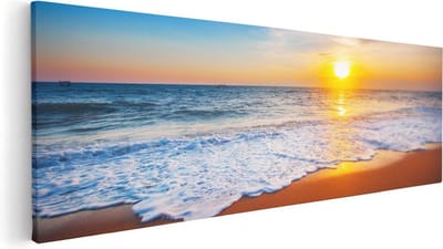 Artaza Canvas Schilderij Zonsondergang - 60x20 cm - Wanddecoratie Strand - Muurdecoratie Woonkamer - Kamer Accessoires Zee