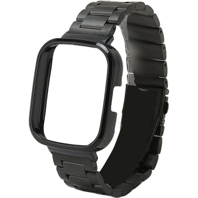 Bracelet de Montre Étui de Protection Bracelet 2 en 1 Ajusté en Acier Inoxydable pour Redmi Watch 3 Noir noir