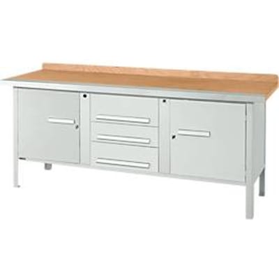 Schäfer Shop Select Kastenwerkbank PWi 200-4, beuken multiplexplaat, met stalen rand, tot 750 kg, B 2000 x D 700 x H 840 mm, lichtgrijs