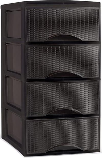 Plasticforte Ladeblok - 4 lades - kunststof - bruin - rotan - bureau organizer - 26 x 37 x 49 cm