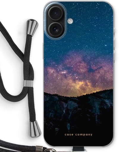 Case Company® - Hoesje met koord geschikt voor iPhone 16 Plus hoesje met Koord - Travel to space - Telefoonhoesje met Zwart Koord - Bescherming aan alle Kanten en Over de Schermrand