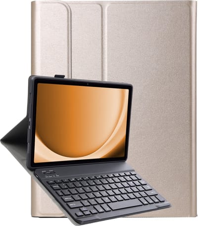 Hoes Geschikt voor Samsung Galaxy Tab A9 Hoes Toetsenbord Hoes Case Book Cover Hoesje - Hoesje Geschikt voor Samsung Tab A9 Keyboard Hoes - Goud