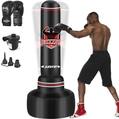 Bokszak met Standaard voor Volwassenen – Vrijstaande Zware Bokszak met Bokshandschoenen en Elektrische Luchtpomp – Perfect voor Kickboksen en MMA Training