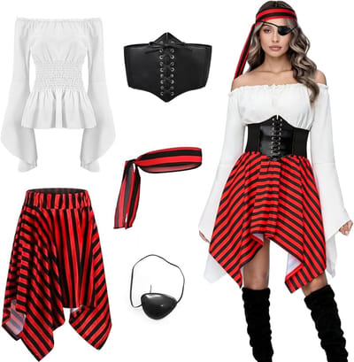 Piratenkostuum voor dames - Volledig piratenoutfit voor volwassenen, perfect voor Halloween, carnaval en feestjes