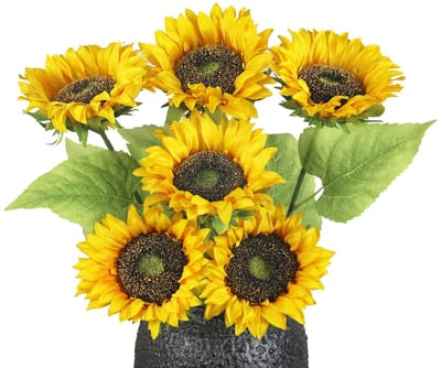 Dailygoods- Zonnebloem Kunstbloemen 6 Stuks - Nep Zonnebloemen - Lange Steel - Vintage Decoratie - Onderhoudsvriendelijk - Levensecht Vakmanschap - Nep Bloemen