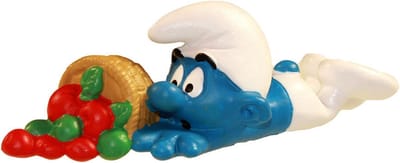 Schleich en De smurfen - Klungelsmurf valt met fruit - +/- 8 cm.