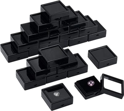 24x Zwarte Edelsteen Display Doosjes met Doorzichtig Deksel | Sieraden & Losse Stenen Verpakking 5x5x2 cm