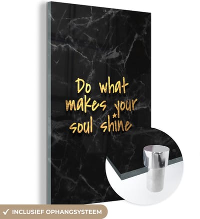 MuchoWow® Glasschilderij 40x60 cm - Schilderij acrylglas - Quotes - Shine - Goud - Marmer - Foto op glas - Schilderijen