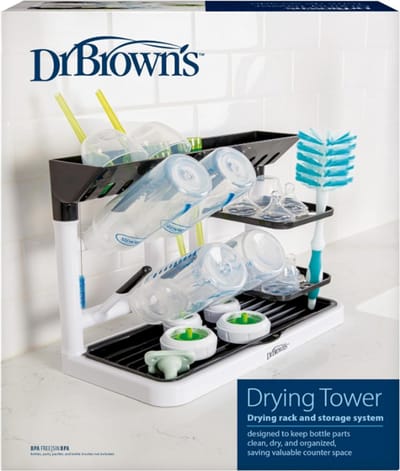Dr. Brown's Baby Bottle Drying Tower - Verticale Flessendroogrek voor Babyflessen & Accessoires - Ruimtebesparend Aanrecht Droogrek - Zwart/Wit