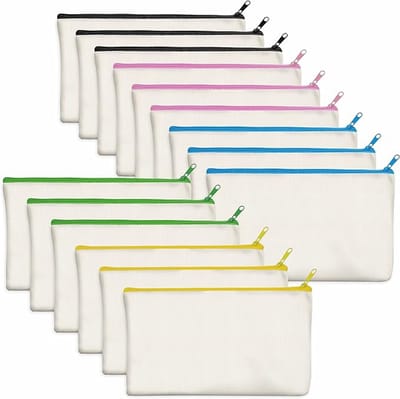 15 Pack Blank Katoen Canvas DIY Craft Rits Zakken Pouches Potlood Case Voor Make-up Cosmetische Toilettas Stationaire Opslag Beige (Kleur Ritssluiting)