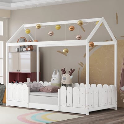KOMHTOM Kinderbed 90x200 cm voor jongens en meisjes met valbescherming Grijs