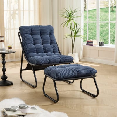 MODENUIT Loungestoel 65 x 78 x 86 cm - Met Voetenbank En Dik Kussen - Voor Woonkamer En Terras - Staal - Donkerblauw