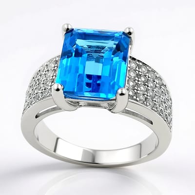 Cavill - 925 Sterling Zilver Ring - 5,33 ct Blauwe Marambaia Topaas - 0,98 ct Pave Zirkonen - Modern & Robuuste Braziliaanse Edelsteen
