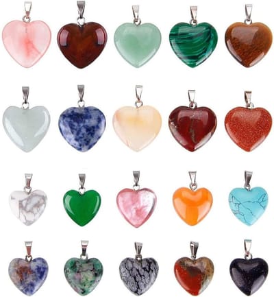 Gelukspoppetjes - Hartvormige Steen Hangers - Chakra Kralen - 20 Stuks - Assorted Kleuren - Voor DIY Sieraden