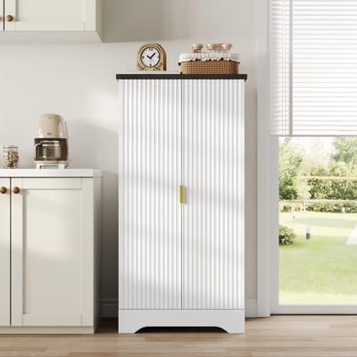 Keukenkast met led-sensorverlichting en kruidenrek – Ruime kast met dubbele deuren – Met verstelbare legplanken en een modern deurontwerp – Wit – 120 x 60,5 x 40 cm