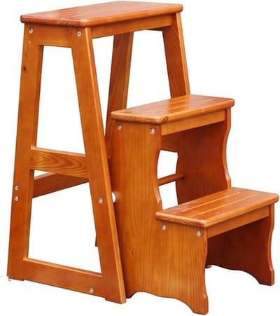 Opvouwbare Houten Ladder - Opstapje Kruk - Veilig Klimmen - Massief Houten Structuur - 64 cm Hoog - Walnoot