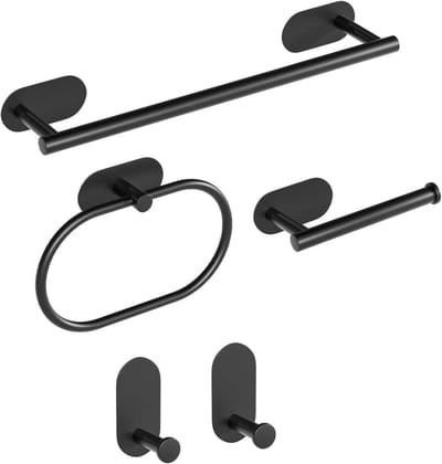 Dailygoods- Badkameraccessoireset 5-delig - 16 inch Handdoekstang - Toiletpapierhouder - Handdoekring - Haken - Roestvrij staal, zelfklevend - Badkamerhardware
