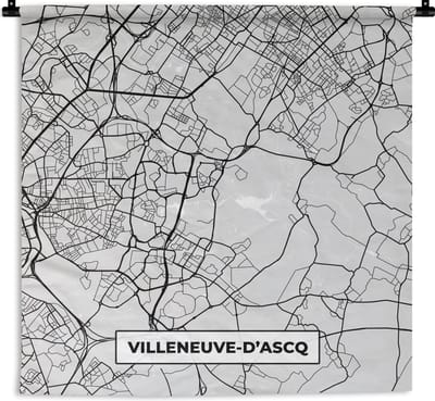Wandkleed - Wanddoek - Kaart - Stadskaart - Villeneuve-d'Ascq - Plattegrond - Frankrijk - 180x180 cm - Wandtapijt