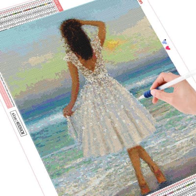 Peinture diamant 5D pour fille, perceuse carrée complète, mosaïque de mer, Kit complet de broderie diamant 20X30CM beige