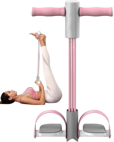 Pedaal Trekker Touw - Been trainer - Thuis sporten - Antislip pedalen - 126 cm lang - Roze