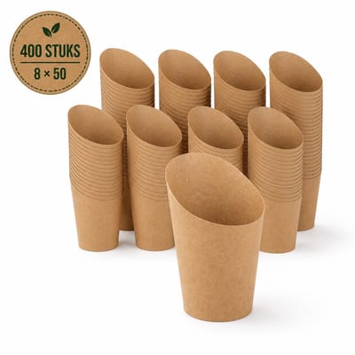 Wrap Snackbekers Kraft 6,5 oz – 400 Stuks – Kartonnen Friet- en Wrapbekers – Ø 60 x 118 mm – PE-Coating – Voor Snacks, Horeca en Takeaway