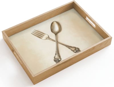 Dienblad hout 40x30 cm - Schootdienblad - Beige - Vintage - Bestek - Borrelplank rechthoek - Plateau dienbladen