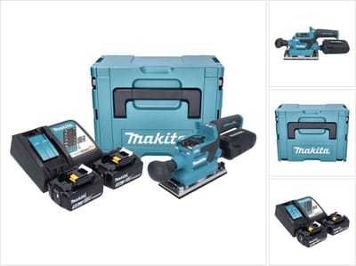 Makita DBO 382 RTJ accu-excentrische schuurmachine 18 V 93 x 185 mm borstelloos + 2x accu 5,0 Ah + oplader + Makpac