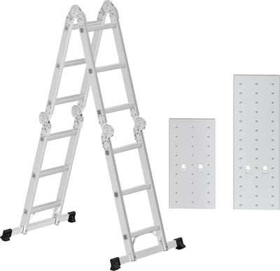 SONGMICS - Ladder - Multifunctionele - 12 Treden - Met 2 Steigerplanken - Draagvermogen 150 kg