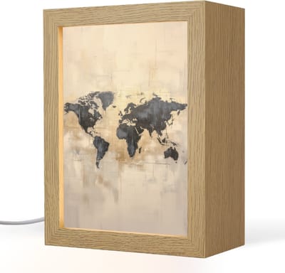 Tafellamp 15x20 cm - LED lamp - Wereldkaart - Goud - Zwart - Abstract - Decoratieve tafellampen - Dimbaar - Tafellampje slaapkamer - Woonkamer binnen