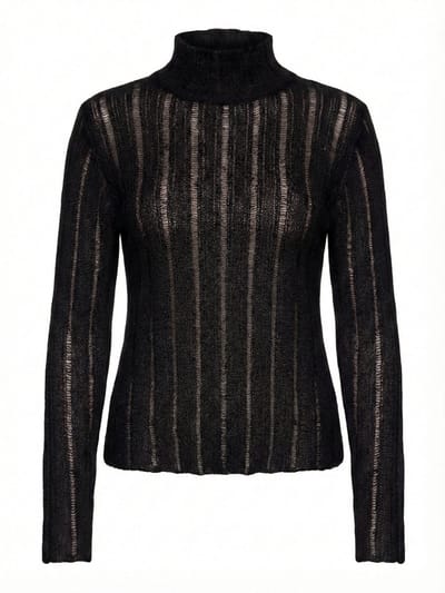 OMBRE Trui - Loose Fit - Wol - Lange Mouw Zwart ONESIZE