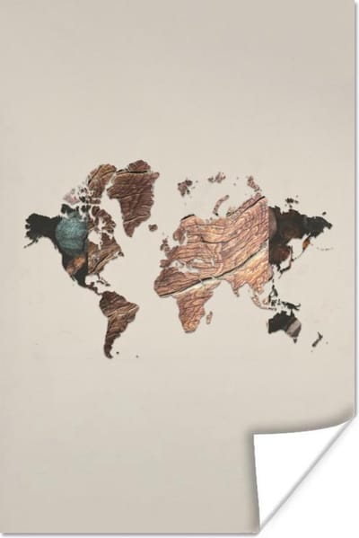 Poster 20x30 cm - Wereldkaart - Hout - Boom - Posters - Kamer decoratie - Wanddecoratie woonkamer - Muurdecoratie slaapkamer