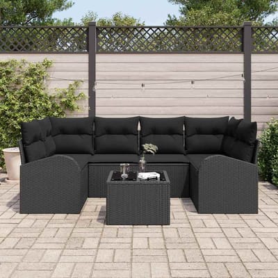 vidaXL - Tuinbank - Set - 7 - st - Zwart - poly - rattan