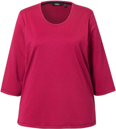Ulla Popken - Dames - T-shirt siernaden ronde hals halve mouwen - Rood roze - Maat 46+