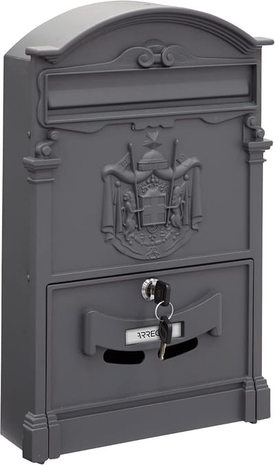 Famanu - Brievenbus van Aluminium in Klassieke Stijl | Formaat M (DIN A4) | Elegante Brievenbus voor Buiten | Decoratieve Brievenbus met Naamplaatje | Grafietgrijs