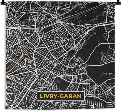 Wandkleed - Wanddoek - Livry-Garan - Plattegrond - Frankrijk - Kaart - Stadskaart - 180x180 cm - Wandtapijt