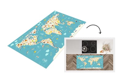 Keukenloper - Loper keuken - Wereldkaart Kinderen - Blauw - Dieren - 120x60 cm - Keukenloper vinyl