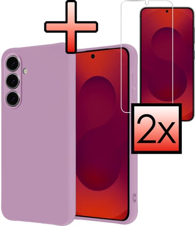 Hoesje - Met 2x Screenprotector - Geschikt voor Samsung Galaxy S25 - Sterk & Shockproof - Back Cover - Siliconen Case - Telefoon Hoes - Lila
