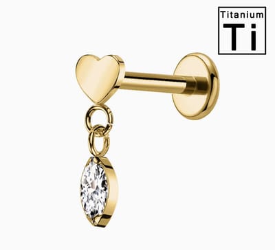 Luxe Titanium Piercing - Kleur: Goud - Hartje / Heart - Tragus / Kraakbeen / Helix / Conch - Formaat: 1.2 x 6 mm - Hoge Kwaliteit - Piercing Sieraad - Oorpiercing / Ear Piercing - Oorbellen - Inclusief Luxe Cadeauverpakking