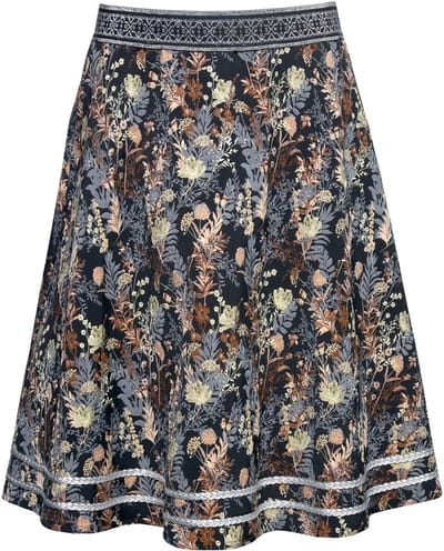 Ulla Popken - Dames - jacquard midirok A-lijn elastische tailleband glitterkoord - Zwart - Maat 50